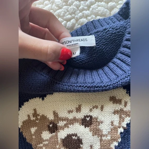 Navy Teddy Bear Sweater - Picture 2 of 3